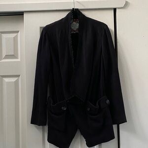 Free People Black Blazer with Button Details